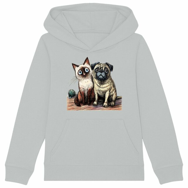 Image front Sweat à capuche Enfant Confort Bio - "Duo Émouvant Siamois & Carlin" 