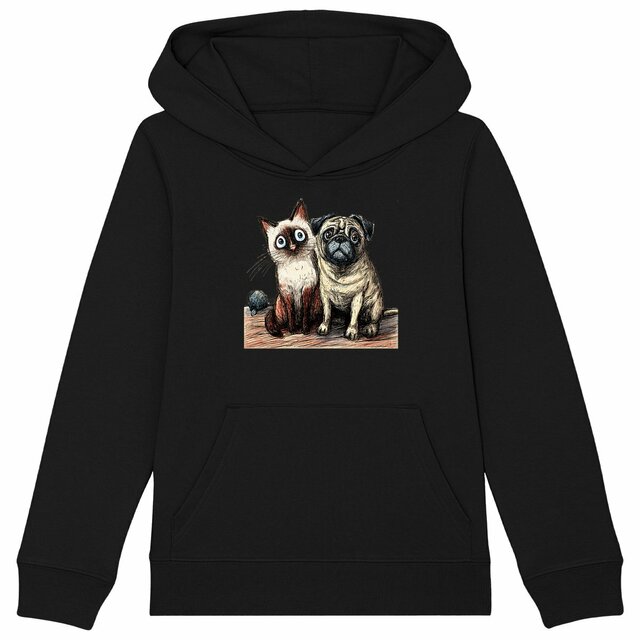 Image front Sweat à capuche Enfant Confort Bio - "Duo Émouvant Siamois & Carlin" 
