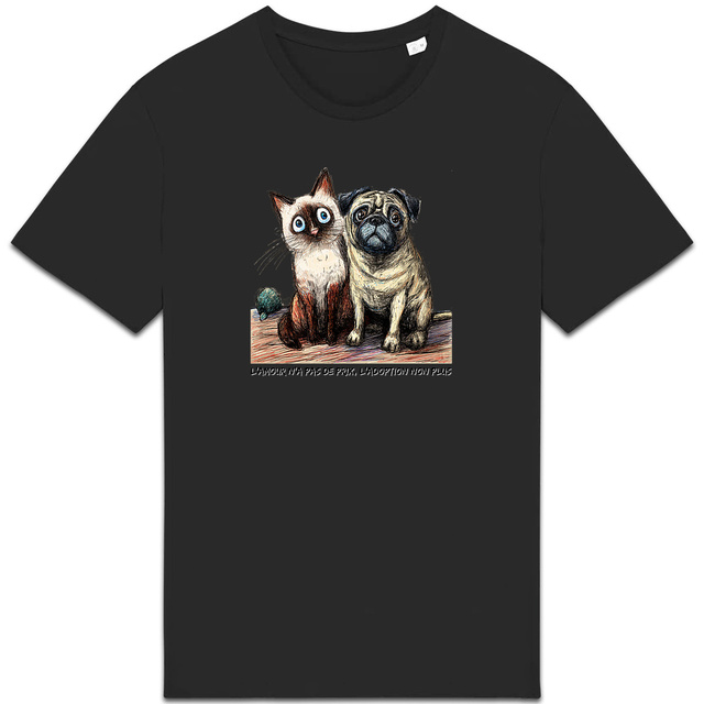 Image front T-shirt Unisexe Confort Bio - "L'amour n'a pas de prix, l'adoption non plus"