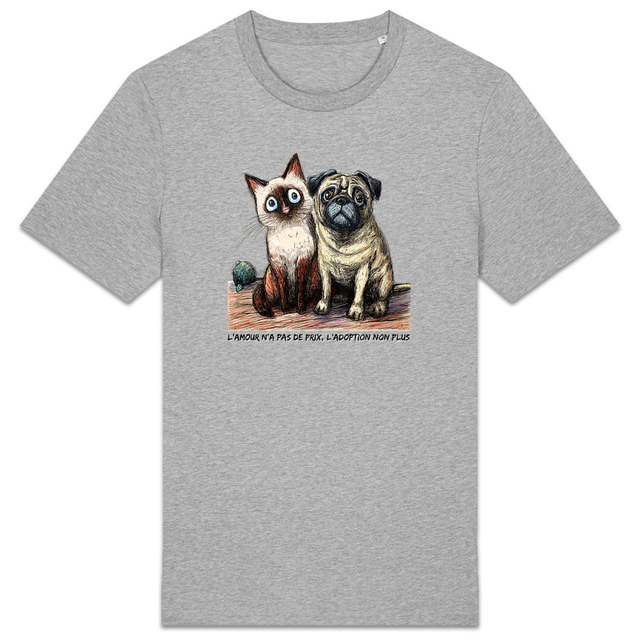 Image front T-shirt Unisexe Confort Bio - "L'amour n'a pas de prix, l'adoption non plus"