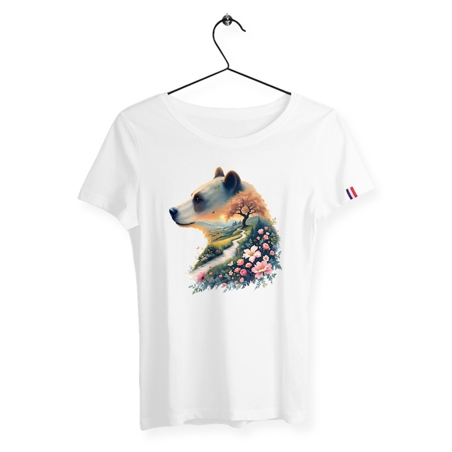 Image front T-shirt Femme Bio Made in France - "La Voie du Bonheur Ours"