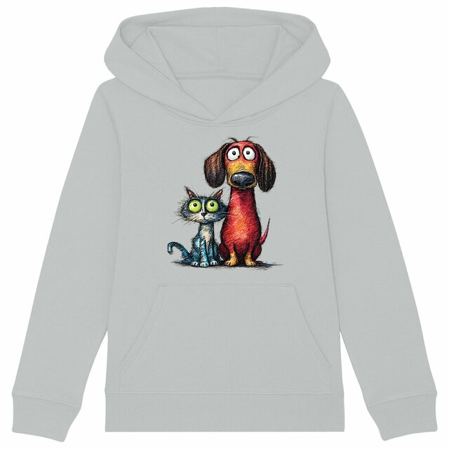 Image front Sweat à capuche Enfant Confort Bio - "Duo Chat & Chien Amis" 