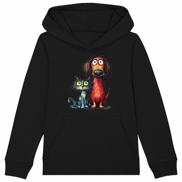 Image front Sweat à capuche Enfant Confort Bio - "Duo Chat & Chien Amis" 