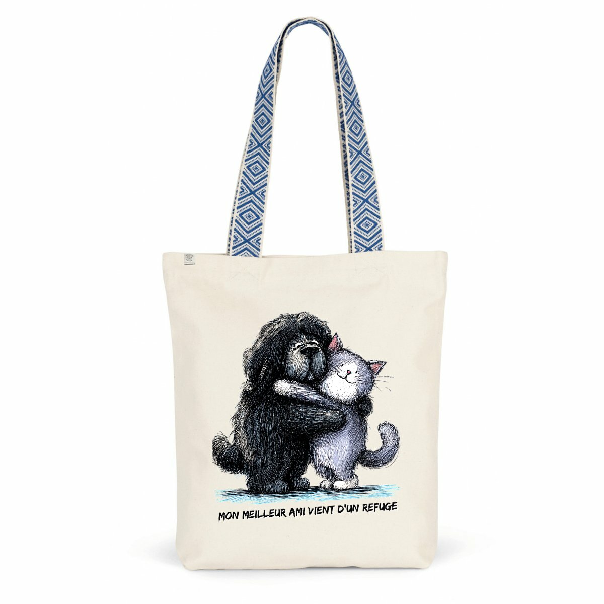 Image front Sweat à capuche Enfant Confort Bio -"Duo Câlin Chien & Chat"