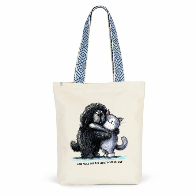 Image front Totebag Ethnique Recyclé - "Mon meilleur ami vient d'un refuge"