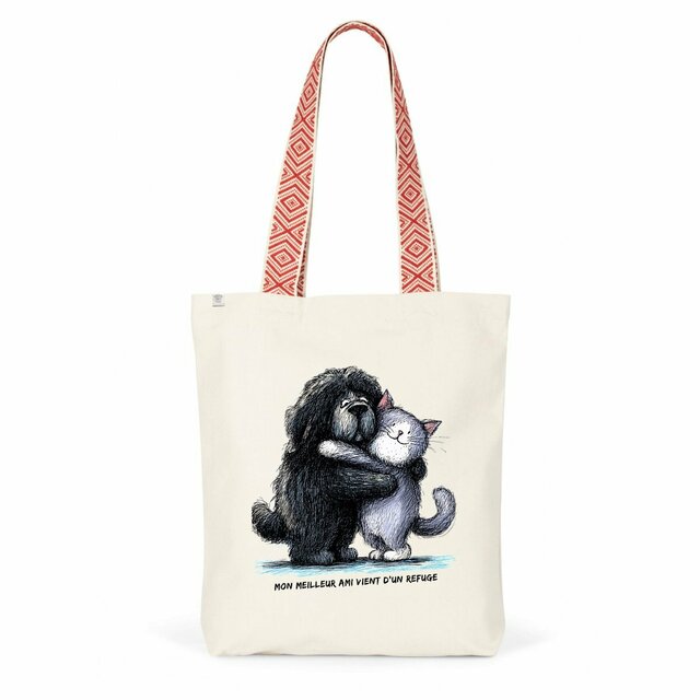 Image front Totebag Ethnique Recyclé - "Mon meilleur ami vient d'un refuge"