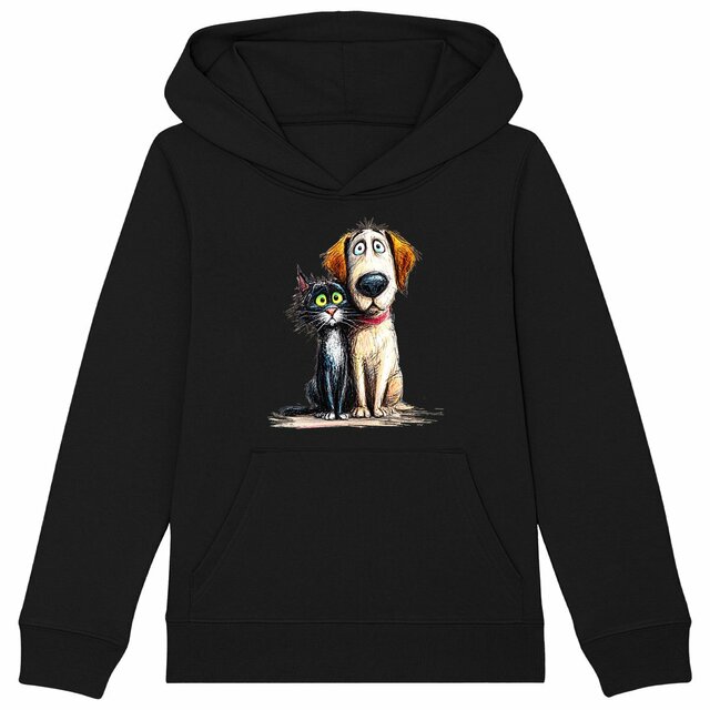 Image front Sweat à capuche Enfant Confort Bio - "Duo Solidaire Chien & Chat"  