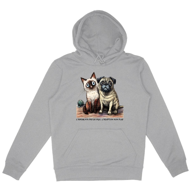 Image front Sweat à capuche Confort Unisexe Bio - "L'amour n'a pas de prix, l'adoption non plus"