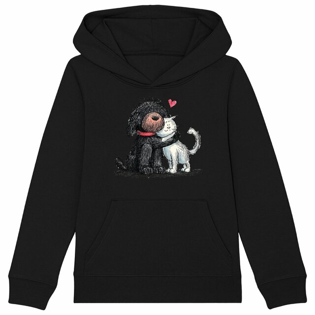 Image front Sweat à capuche Enfant confort Bio - "Duo Câlin Chien & Chat"