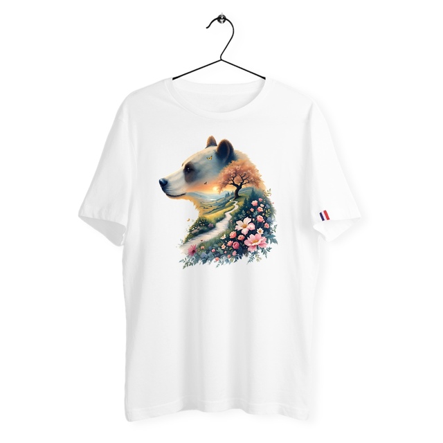 Image front T-shirt Homme Bio Made in France - "La Voie du Bonheur Ours"