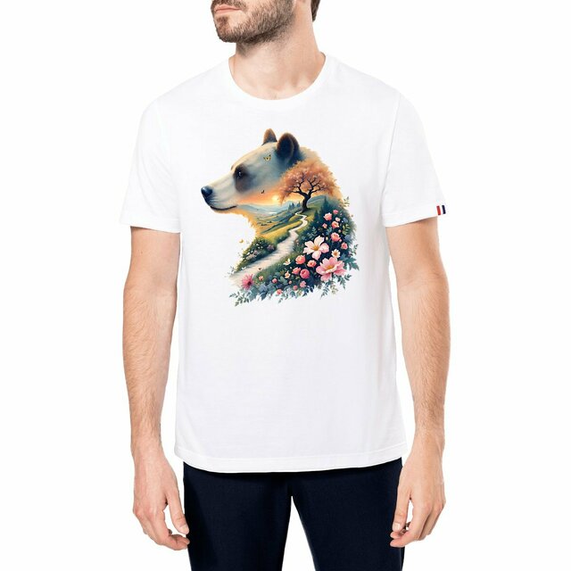 Image front T-shirt Homme Bio Made in France - "La Voie du Bonheur Ours"