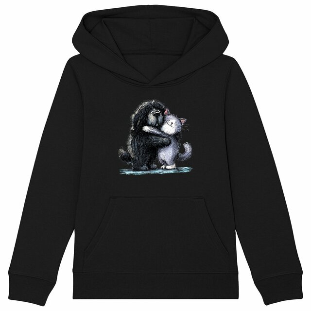 Image front Sweat à capuche Enfant Confort Bio -"Duo Câlin Chien & Chat"