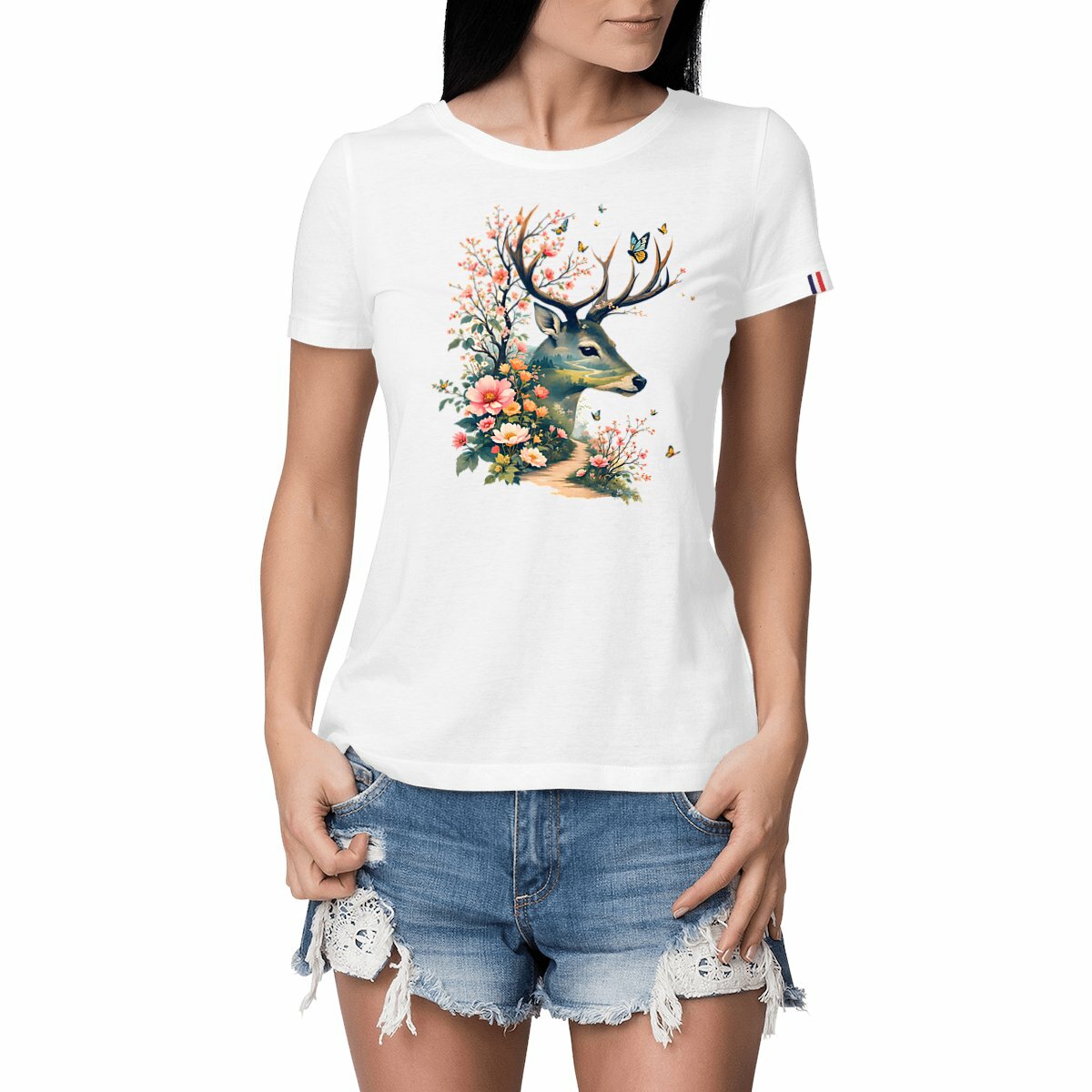 Image front T-shirt Femme Bio Made in France - "La Voie du Bonheur Ours"