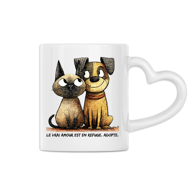Image front Mug Anse Cœur Panoramique - "Le Vrai Amour est en Refuge. Adopte !" 