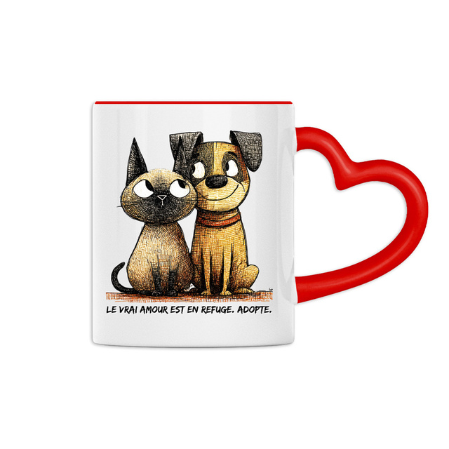 Image front Mug Anse Cœur Panoramique - "Le Vrai Amour est en Refuge. Adopte !" 