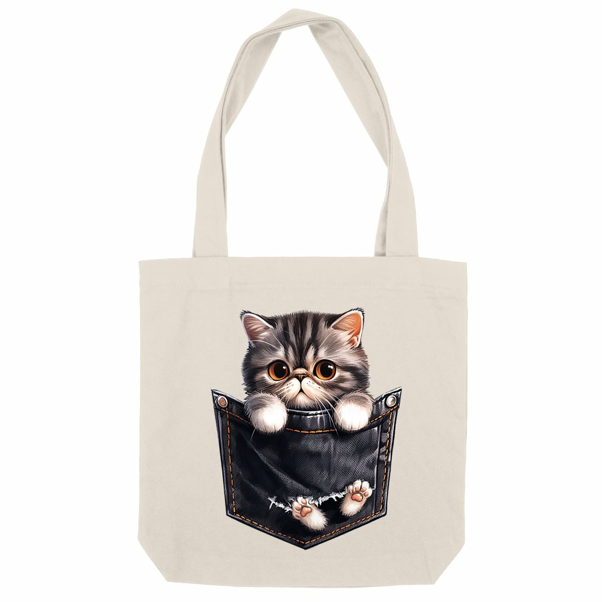 Image front Totebag Épais Recyclé - "Dans la poche" : Scottish Fold Curieux