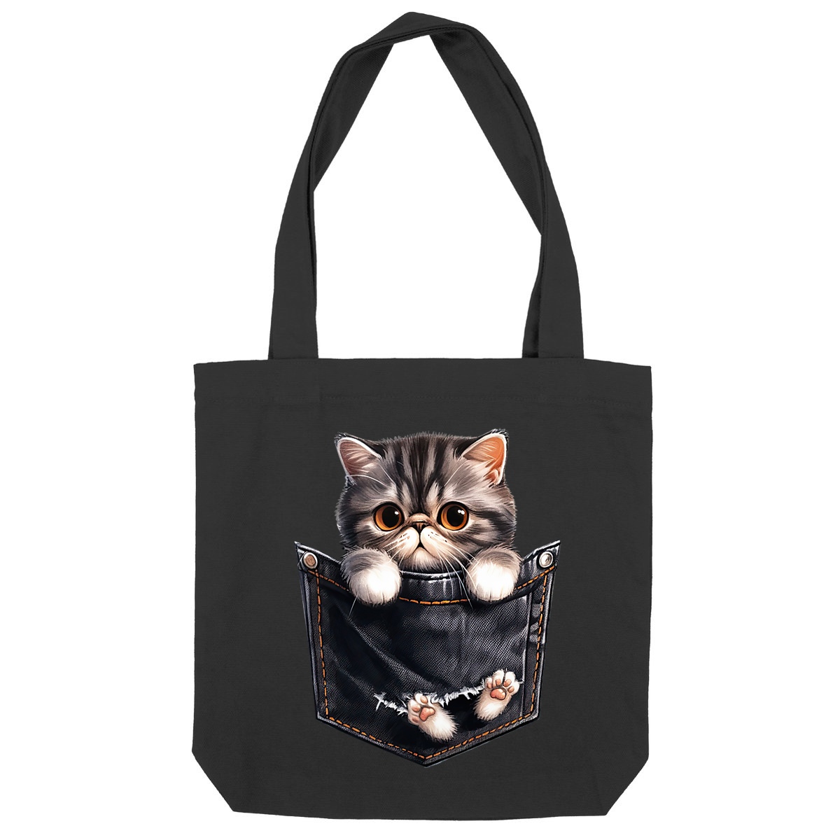 Image front Totebag Épais Recyclé - "Dans la poche" : Scottish Fold Curieux