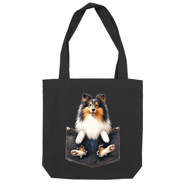 Image front Totebag Épais Recyclé - "Dans la poche" : Sheltie Élégant