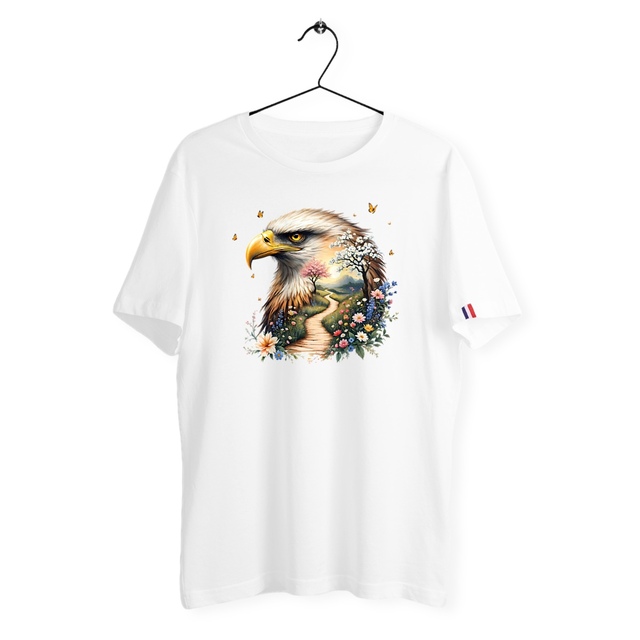 Image front T-shirt Homme Bio Made in France - "La Voie du Bonheur - Aigle"