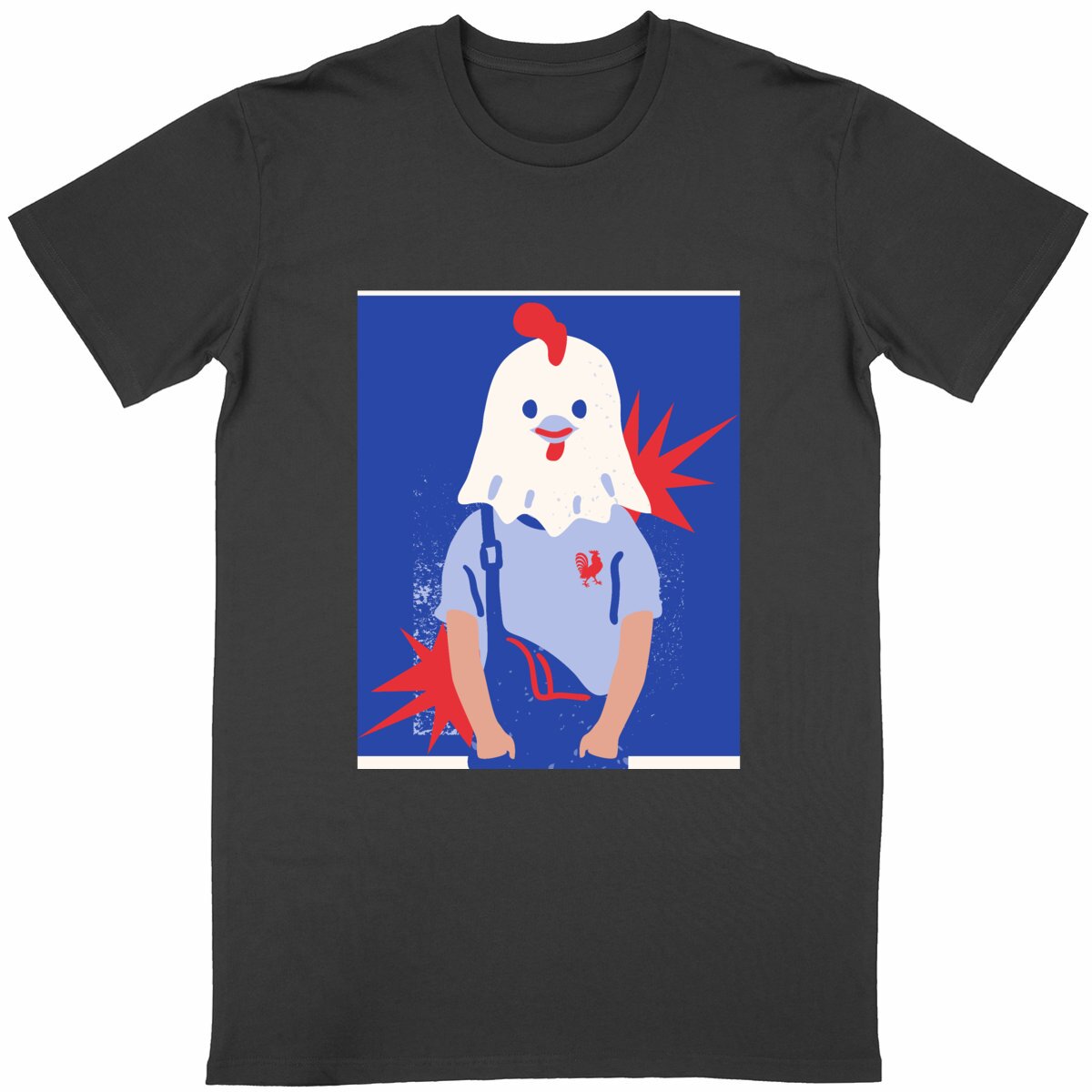 法国公鸡人形文化衫｜蓝底趣味潮流款 - Image