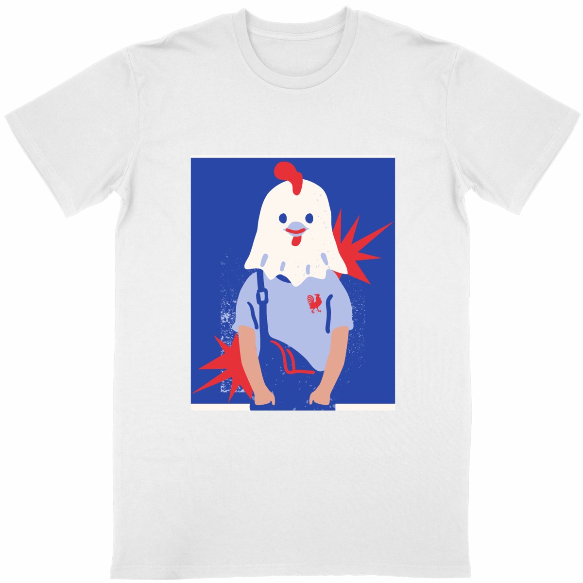 法国公鸡人形文化衫｜蓝底趣味潮流款