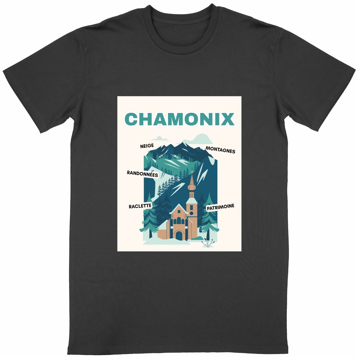 霞慕尼冬日主题T恤｜雪山、火锅与溜冰趣味款 - Image