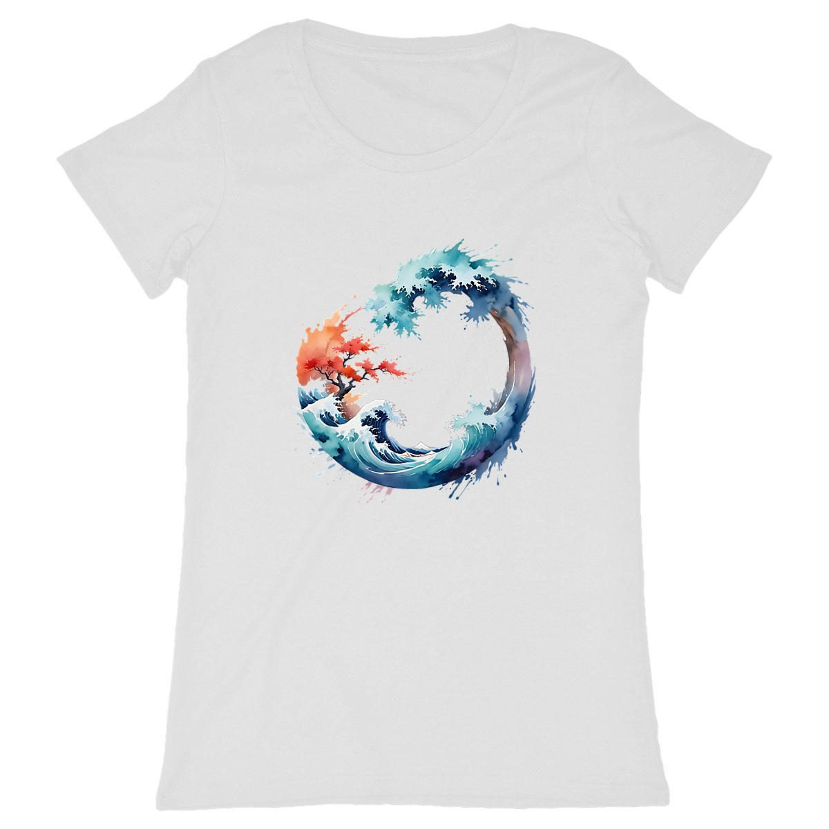 T-shirt femme “Vague de Hokusai” – Estampe japonaise | Coton bio imprimé en France - Image