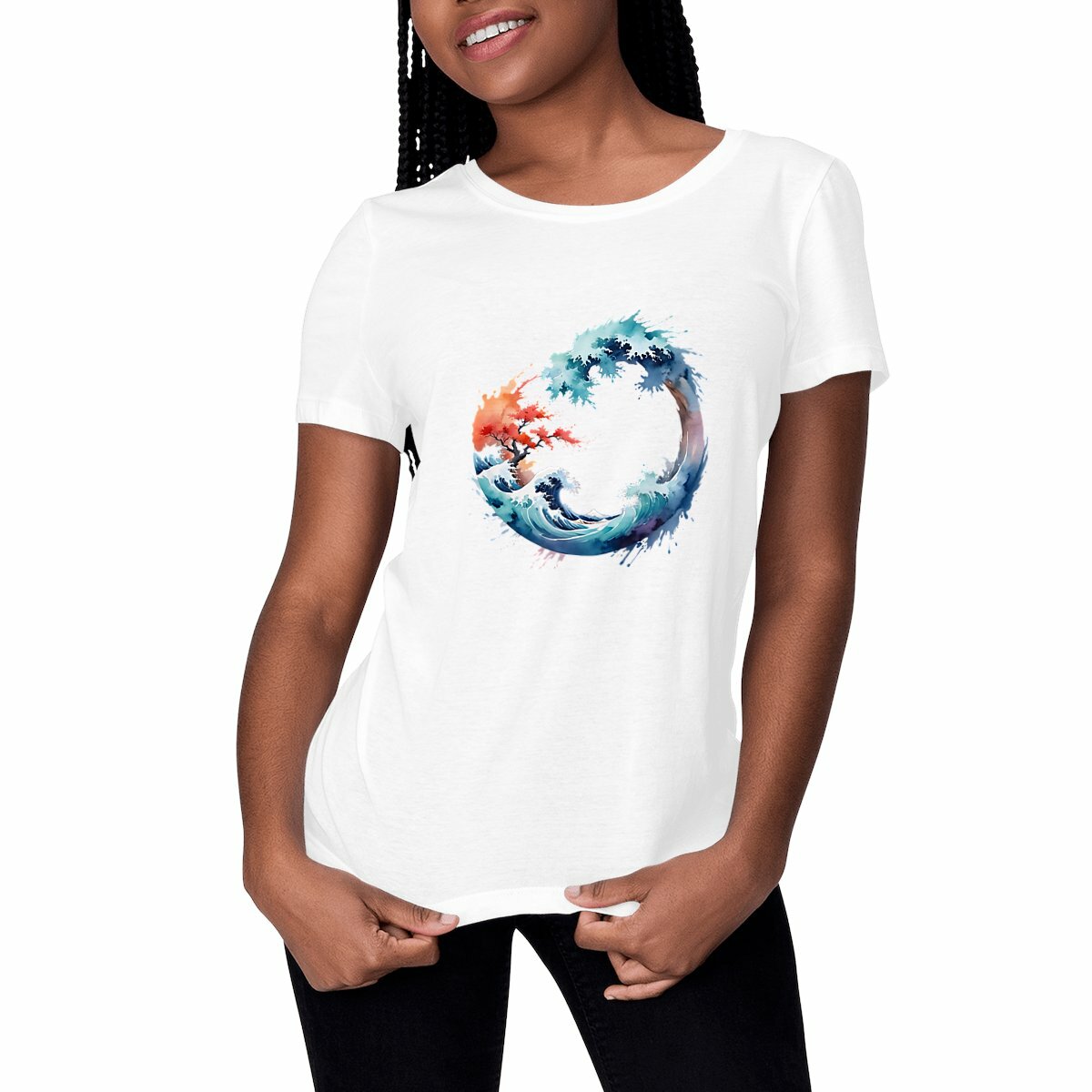 T-shirt femme “Vague de Hokusai” – Estampe japonaise | Coton bio imprimé en France