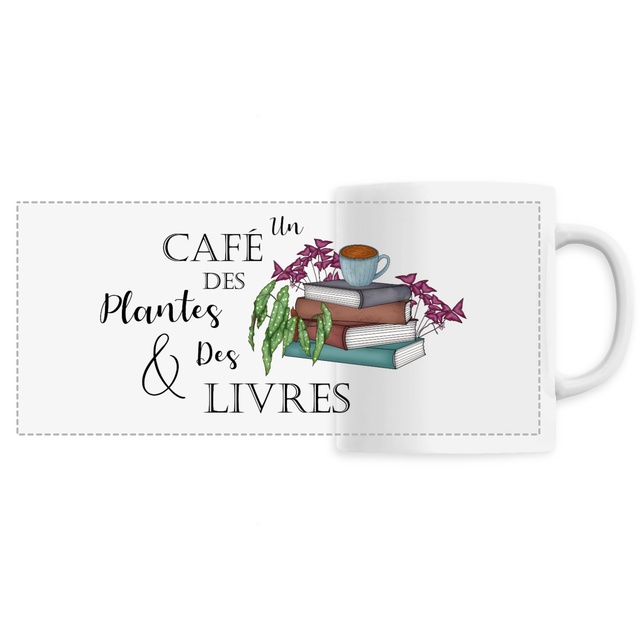 Image front Mug céramique : Un café des plantes et des livres