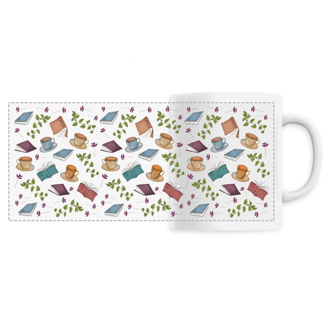 Image front Mug céramique - Du thé, des livres, des plantes et des Oxalis.