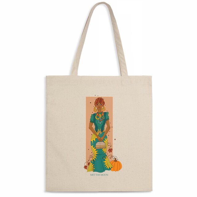 Image back Totebag :  Lectrice aux couleurs d'automne.