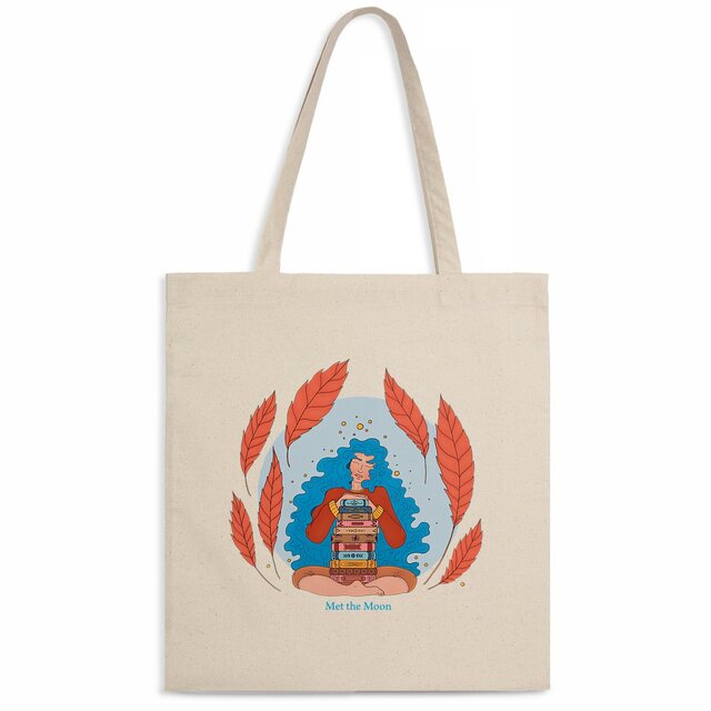 Image back Totebag : La pile à lire de la fille aux cheveux bleus