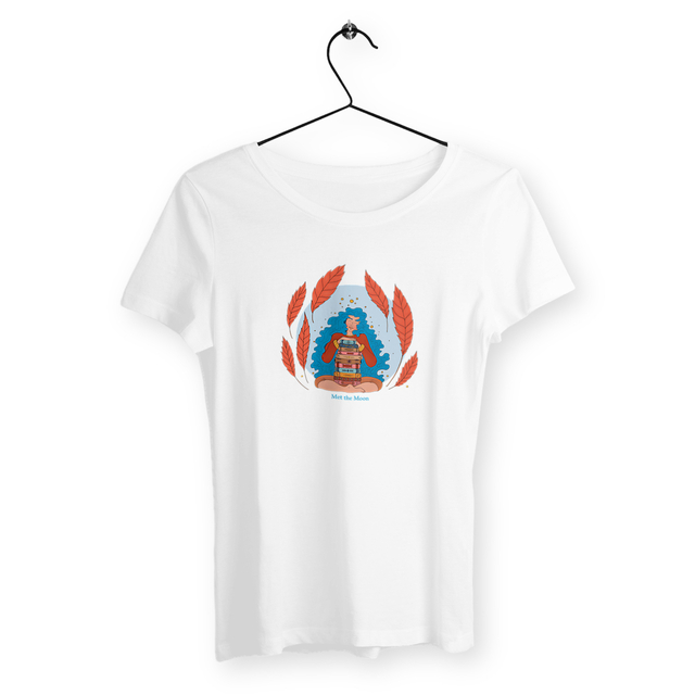 Image back T-shirt Femme : La pile à lire de la fille aux cheveux bleus