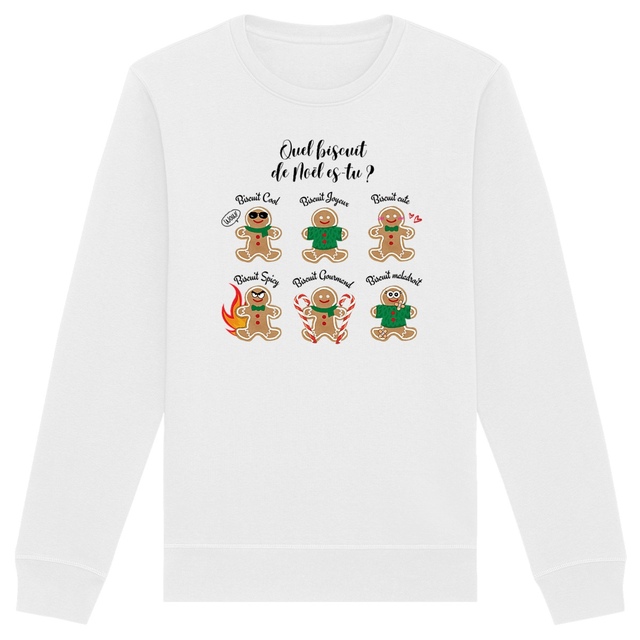 Image back Sweat-shirt Unisexe : Quel biscuit de Noël es-tu ? (Blanc)