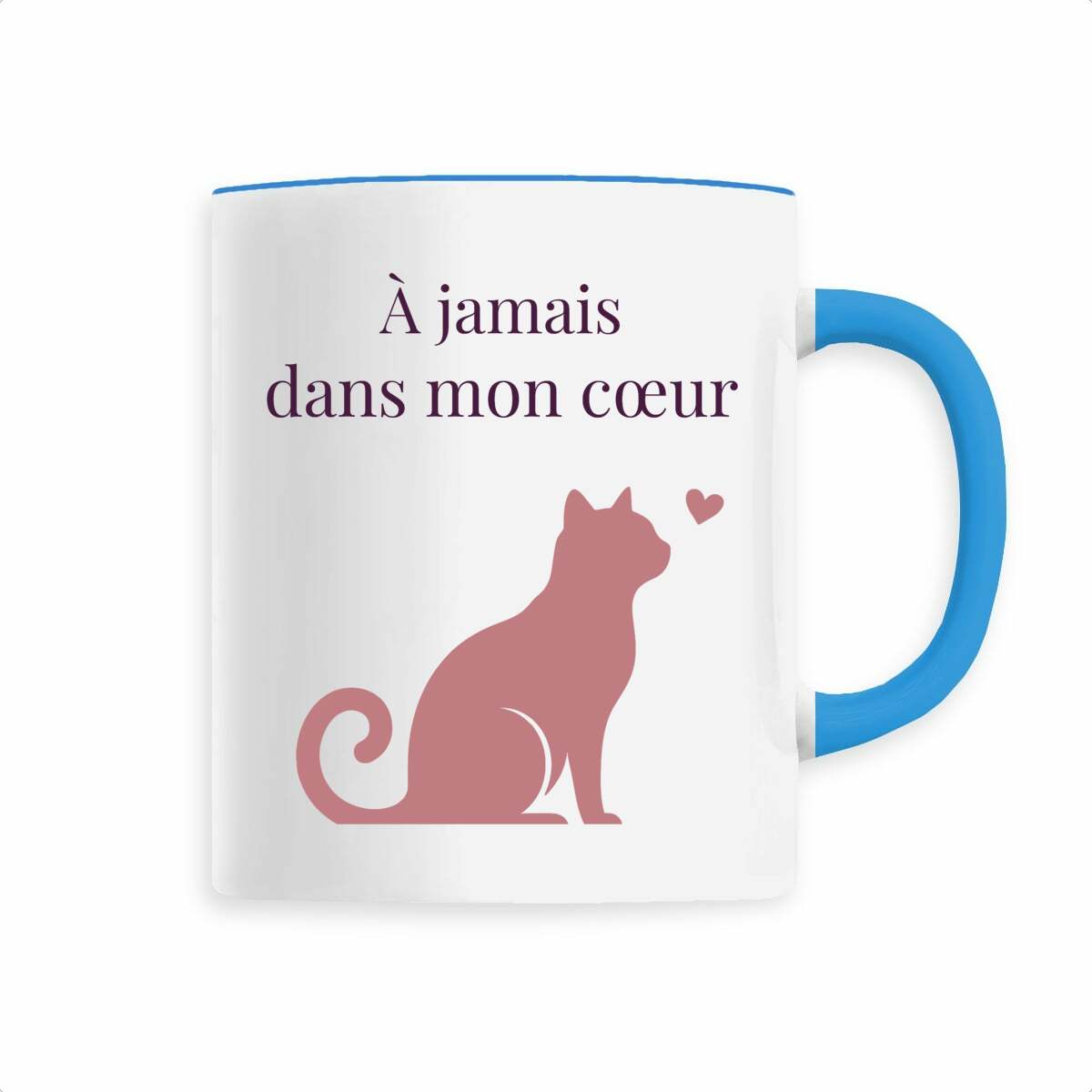Image back Citation chat "À jamais dans mon cœur" | Hommage félin sur mug