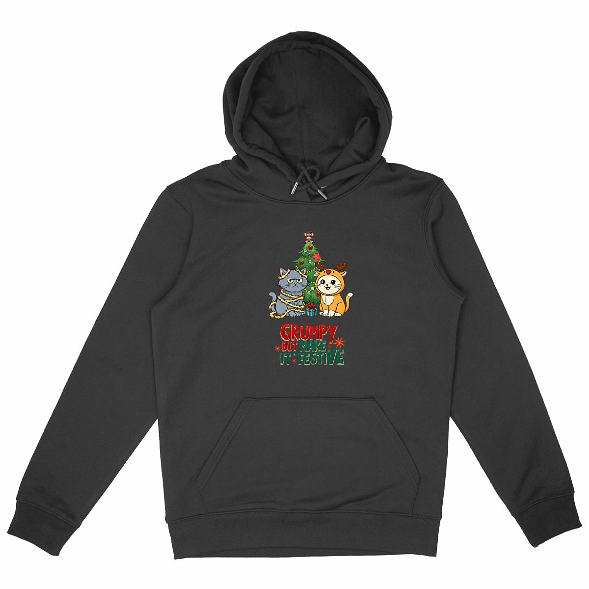 Image back Chats de Noël drôles et grincheux | Sweat à capuche Épais Unisexe 