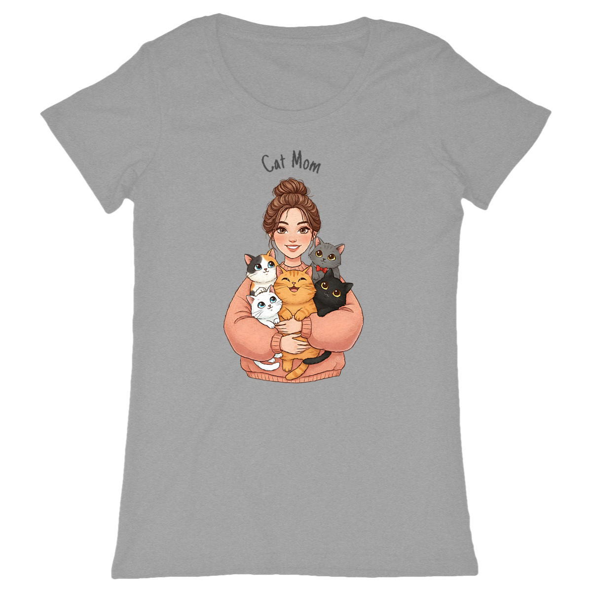 Image back T-shirt Cat Mom blanc ou gris. Design exclusif Chamâme