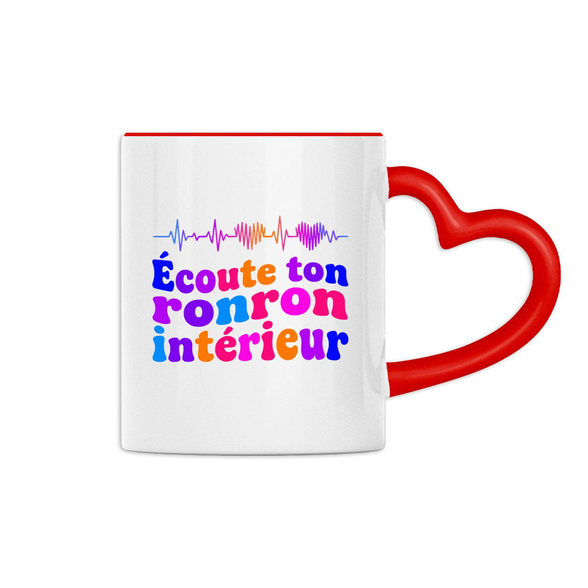 Image back Citation chat Écoute ton ronron intérieur | Mug à anse en forme de cœur 