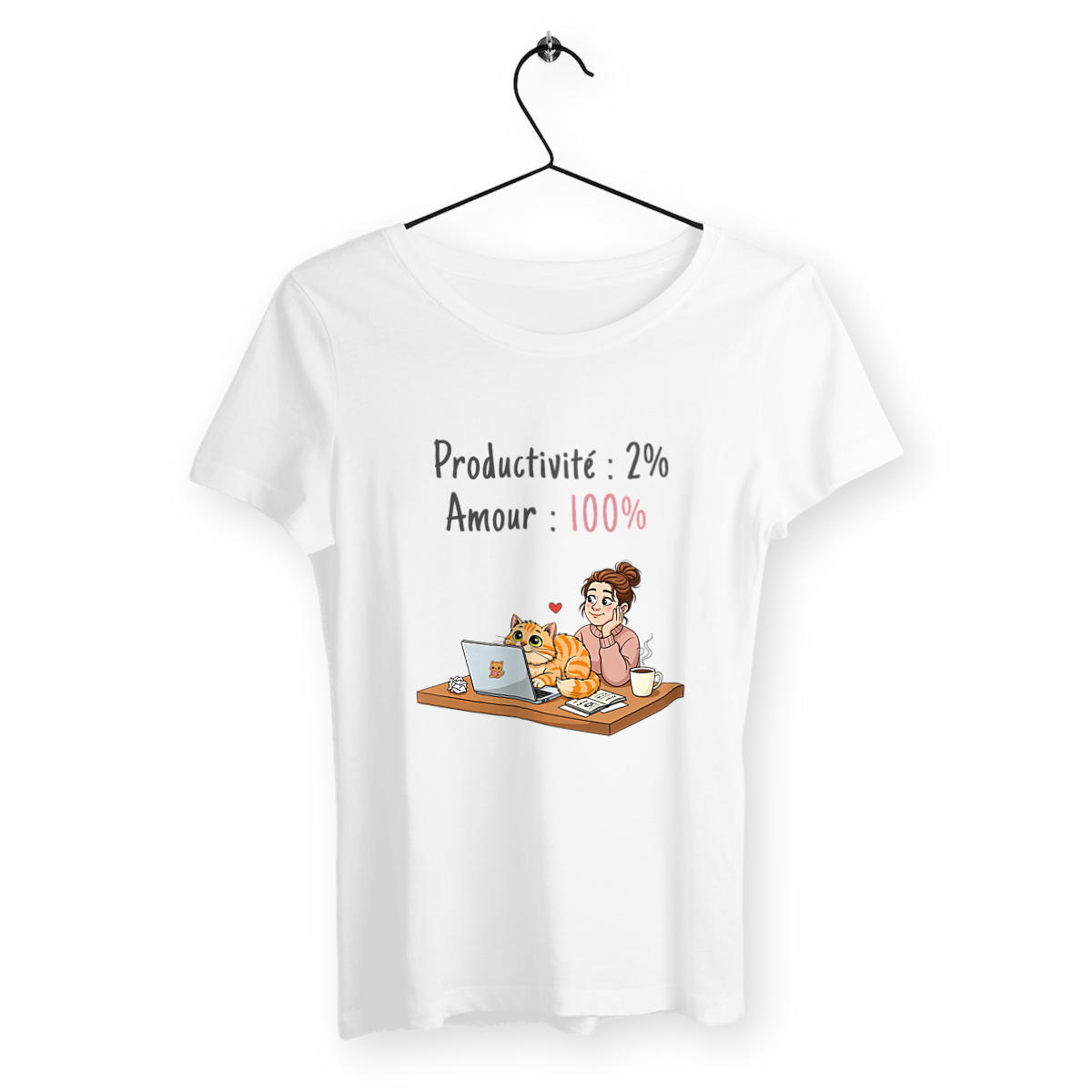 Image back T-shirt Femme chat | Productivité 2%, Amour 100%