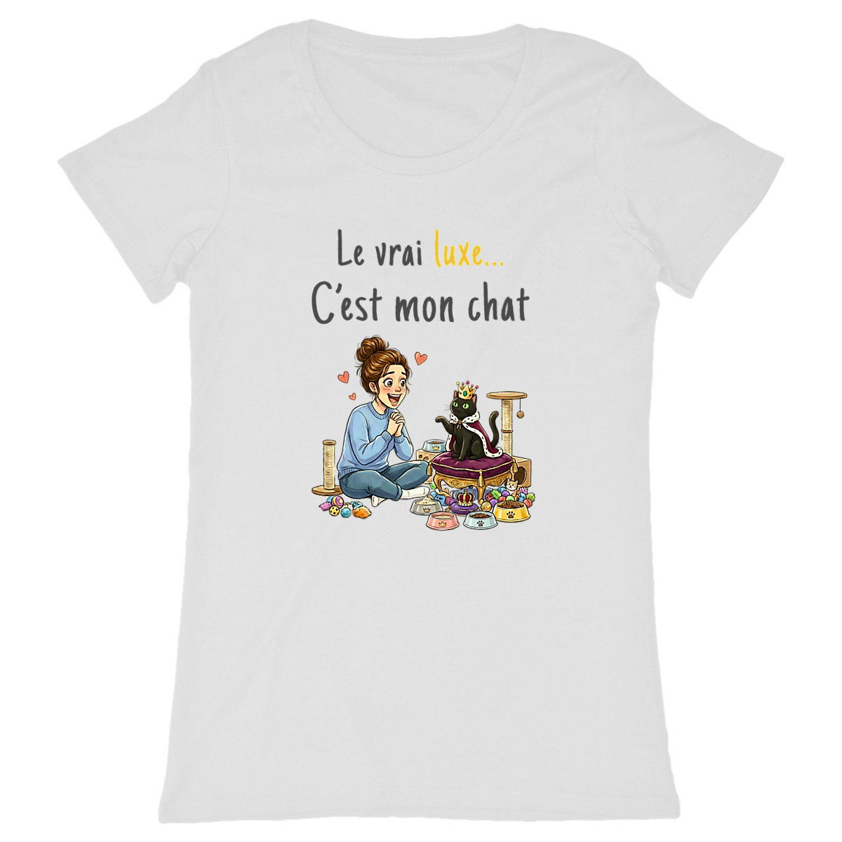 Image back T-shirt humour chat noir | Le vrai luxe, c'est mon chat