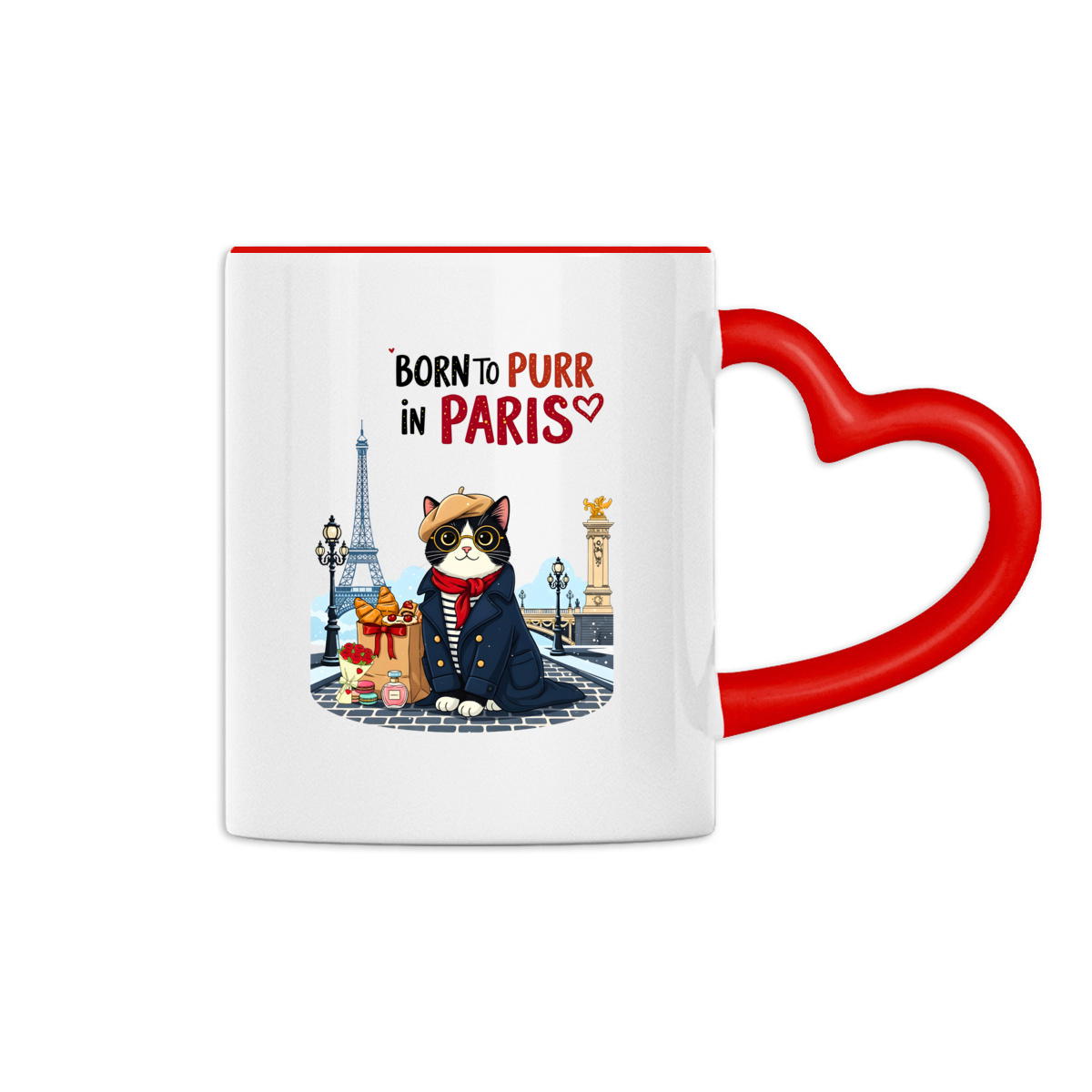 Image back Chat chic à Paris | Mug à anse en forme de cœur 