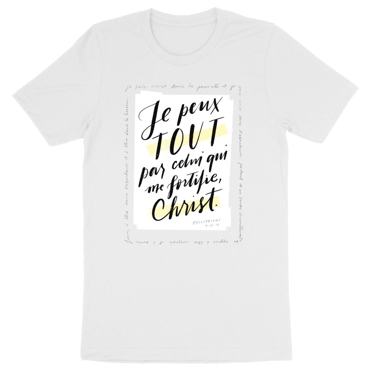 Image front Par Christ qui me fortifie / T-shirt unisexe épais coton bio