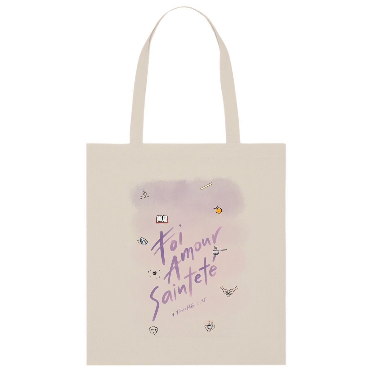 Image front Foi, amour, sainteté / totebag 100% coton BIO