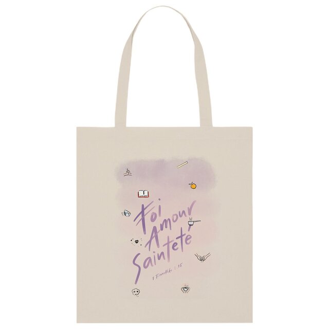 Image front Foi, amour, sainteté / totebag 100% coton BIO