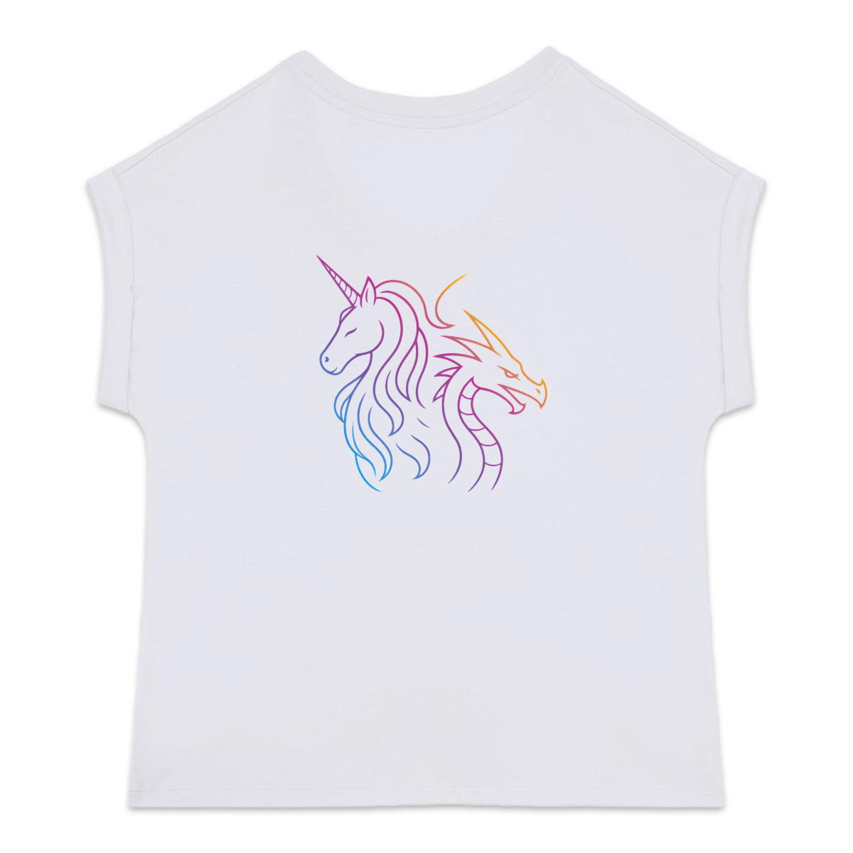Image back Unicorn | Dragon · lässiges T-Shirt mit gerollten Ärmeln, Logo schwarz