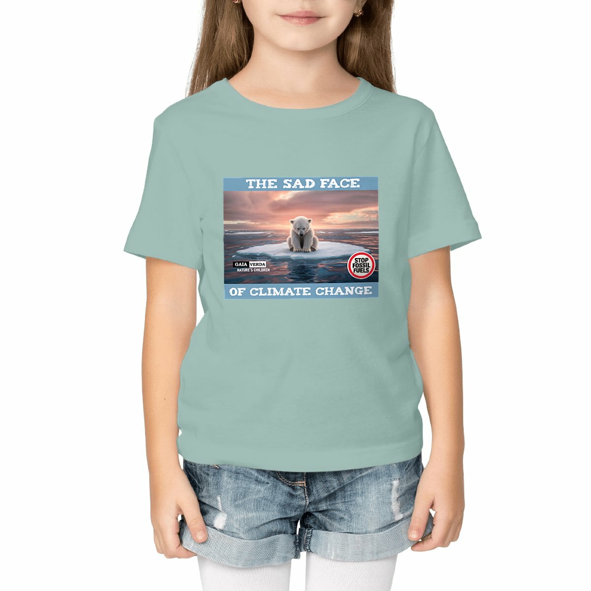 Image front Heavyweight kids T-shirt with Sad Polar Bear Design nc 5b