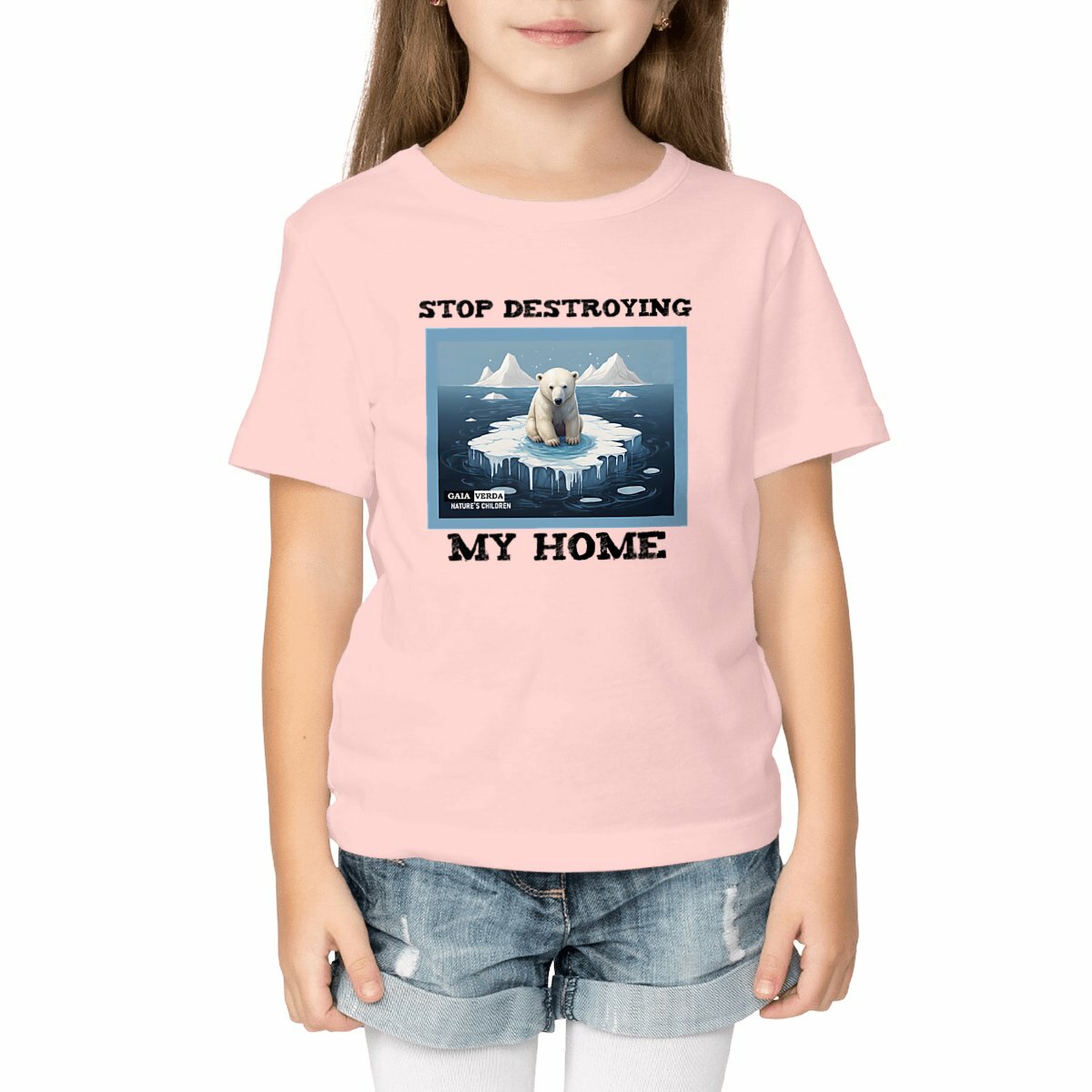 Image front Heavyweight kids T-shirt with Sad Polar Bear Design nc 21a