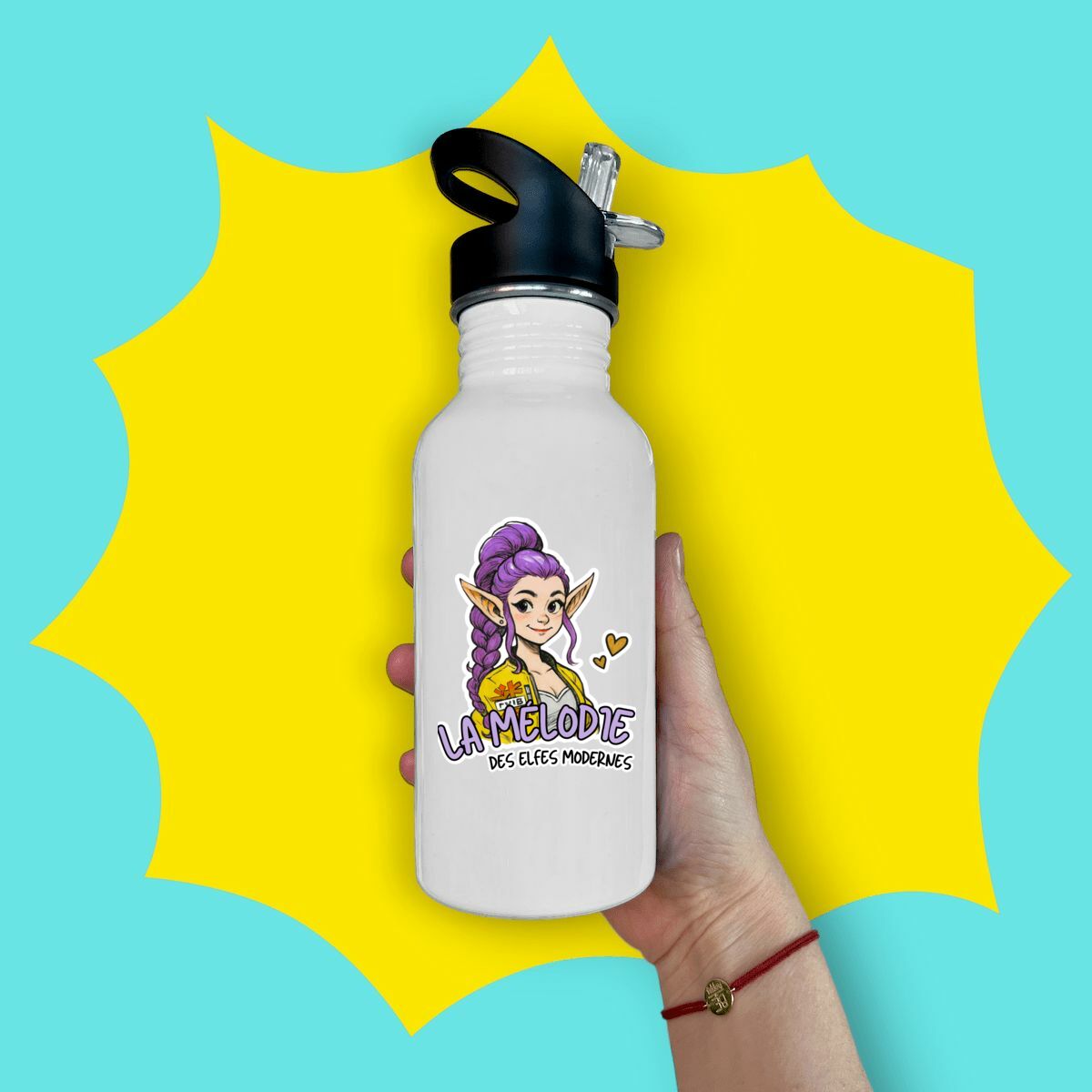 Image front La Mélodie des Elfes Modernes - Bouteille en inox avec paille