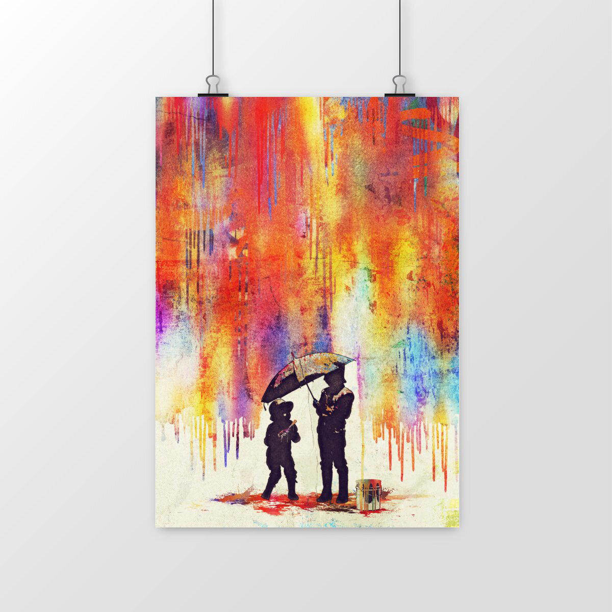 Poster - Enfants sous la pluie street-art