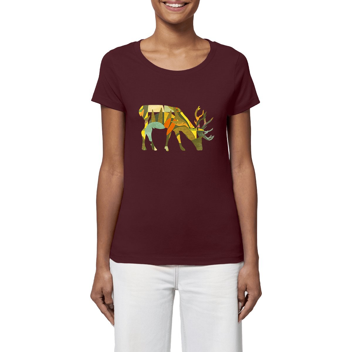 T-shirt graphique Femme BIO - Cerf Géométrique Coloré